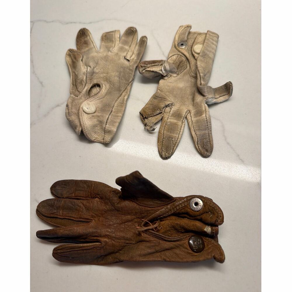 Old Antique Child’s Kid Toddler Leather Gloves w/ Snap
